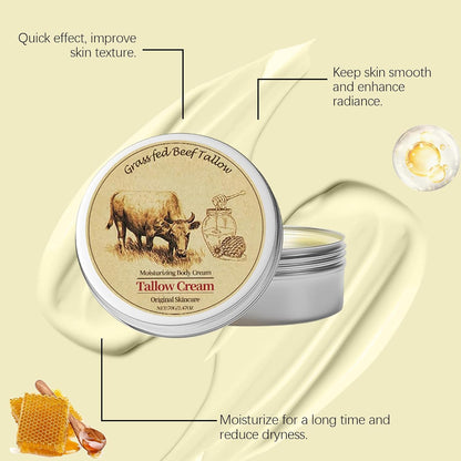 Beef Tallow Skincare, Beef Tallow Honey Balm, Natürlich Bodylotion Cream, Grass Fed Tallow Raw Wild Honey Zur Gesicht Und Körper Gepeitschte Feuchtigkeit
