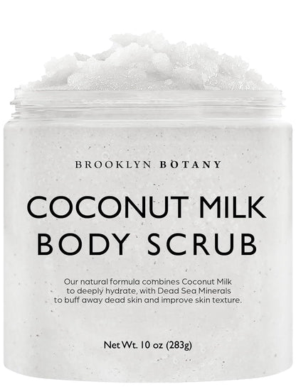 Coconut Milk Body Scrub 10 Oz - Made with Dead Sea Salt and Essential Oils - anti Cellulite, Stretch Marks, and Varicose Veins -