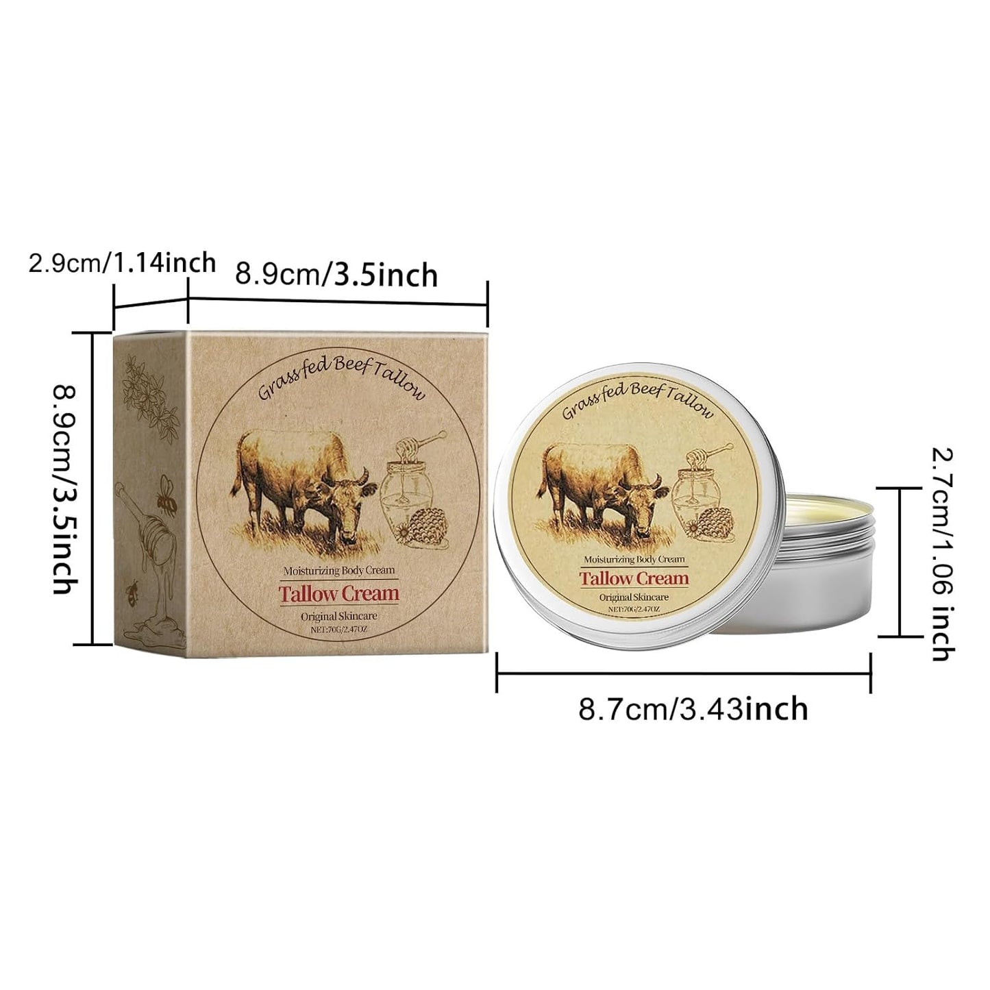 Beef Tallow Skincare, Beef Tallow Honey Balm, Natürlich Bodylotion Cream, Grass Fed Tallow Raw Wild Honey Zur Gesicht Und Körper Gepeitschte Feuchtigkeit