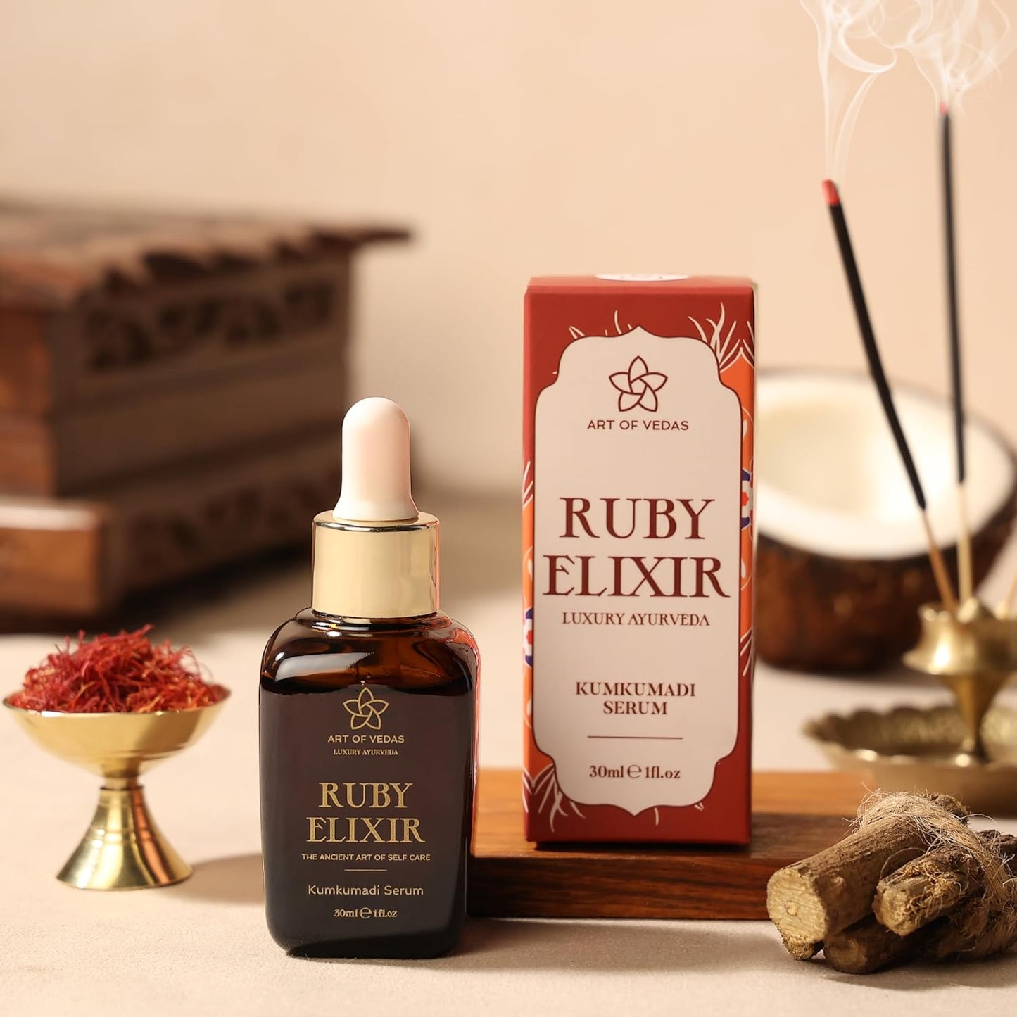 Ruby Elixir – Kumkumadi Serum 30ML – Ayurvedisches Gesichtsöl Mit Safran Für Anti-Aging, Kumkumadi Öl Für Gesichtspflege, Feuchtigkeitsspendendes Serum, Ayurveda Öl Für Strahlende Haut