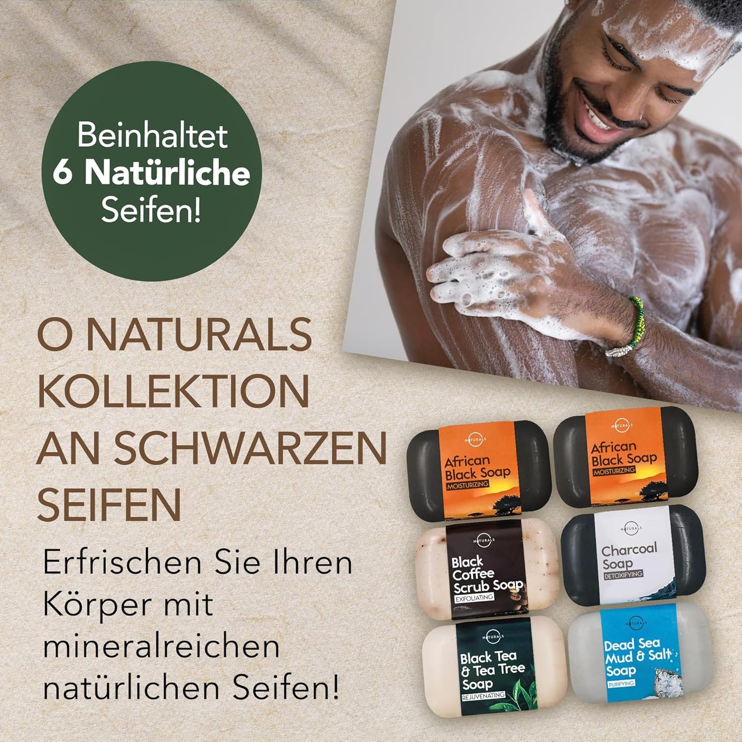 O Naturals 6 Stück Seifen Duschgel Naturkosmetic Stück 100% Bio Und Vegan Feste Dusche- Handseife, Gesichtsseife Und Körperseife- Männer Und Frauen
