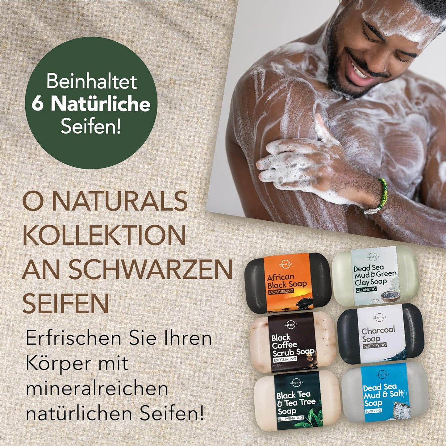 O Naturals 6 Stück Seifen Duschgel Naturkosmetic Stück 100% Bio Und Vegan Feste Dusche- Handseife, Gesichtsseife Und Körperseife- Männer Und Frauen